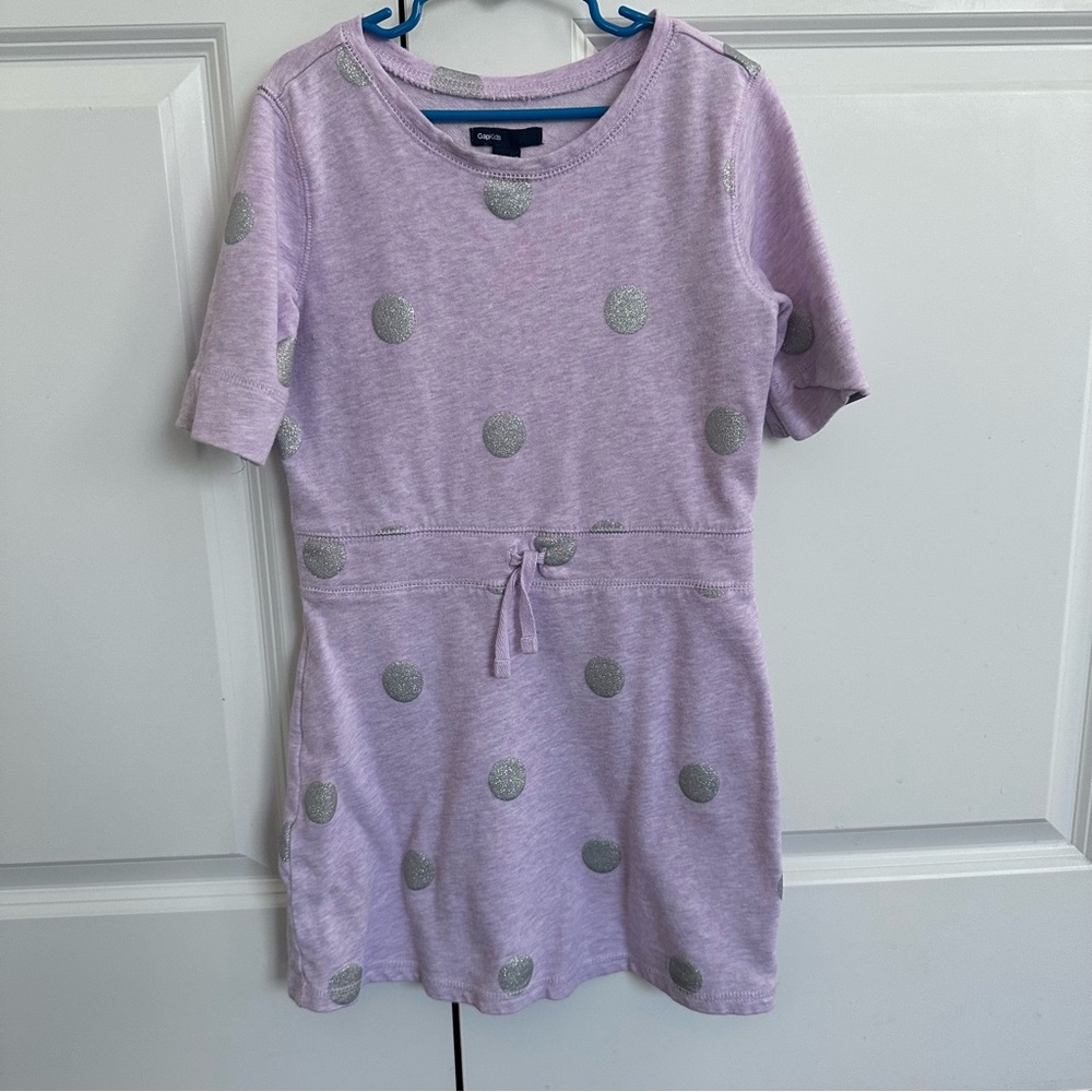Gap Purple Cotton Dress with Silver Polka Dots Size M (8-9 Years)